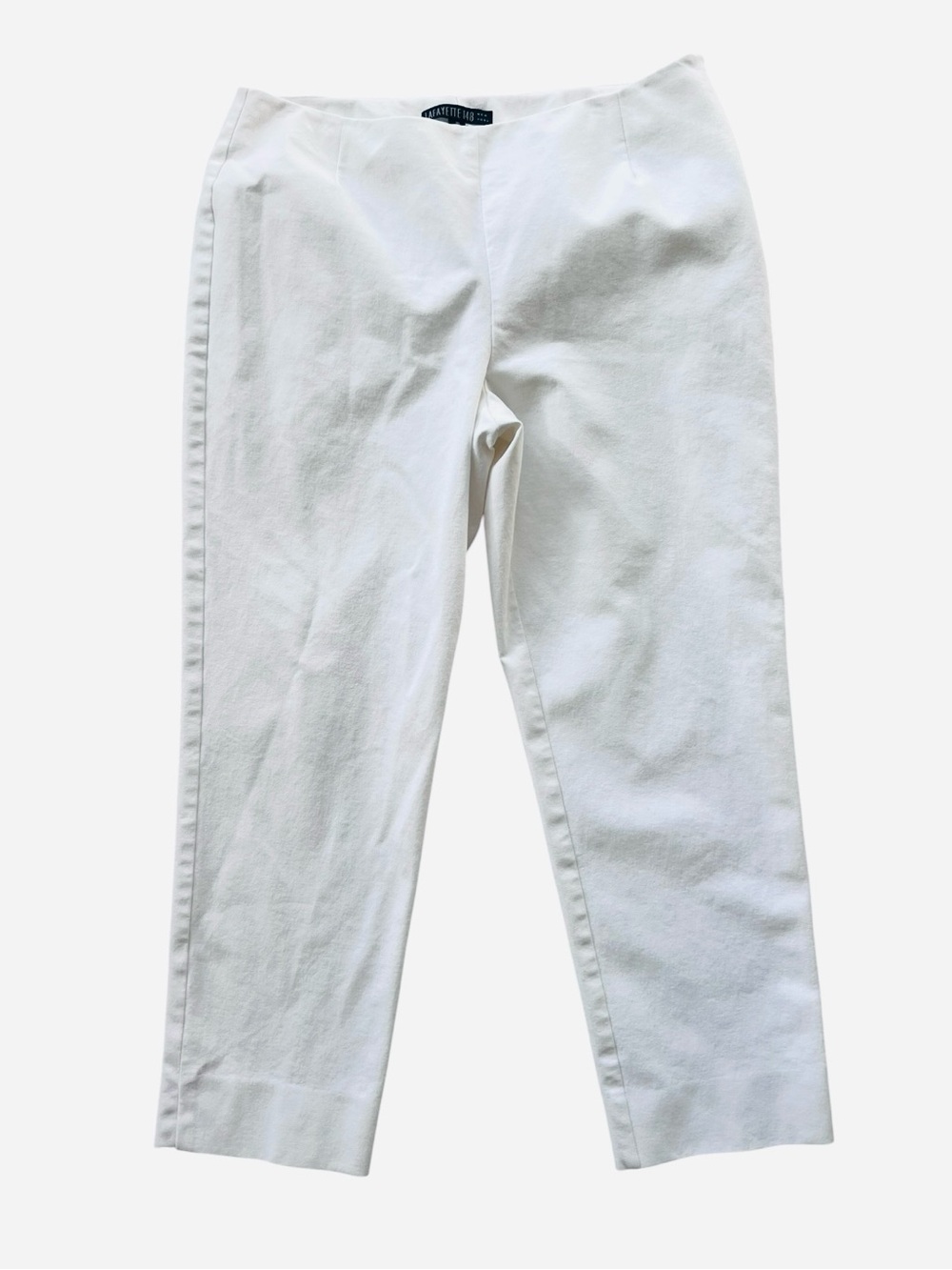 Lafayette 148 White Straight Leg Minimalist Crop Summer Stretch Cotton Pants 10